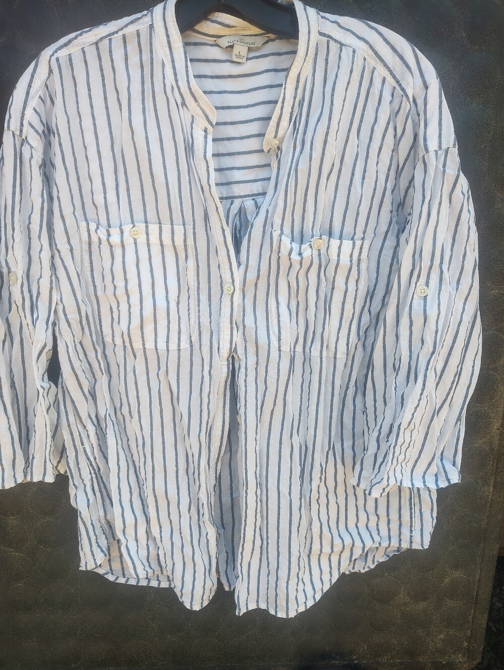 Light Blue & White Striped Men's Casual Button Shirt Large
